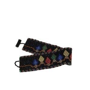 Handmade Christmas Beaded Bracelet Peyote Stitch Xmas Lights Black